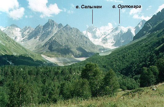 Вид на верховья ледника Шаурту и долину реки Тютюргу