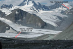 Вид с подходов по леднику к пер.Некрасова на место стоянки группы