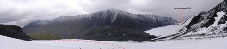 Панорама с подъема центральную часть лед. Ядринцева на восточную часть ледника