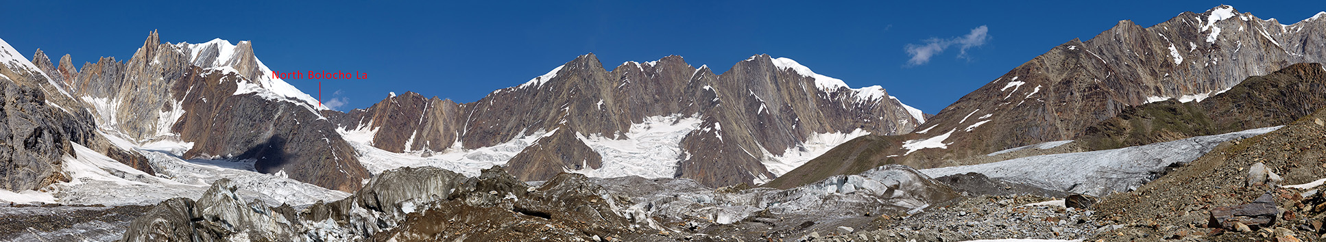 Панорама верховий ледника Kero Lungma с точки выхода с морены назад на ледник